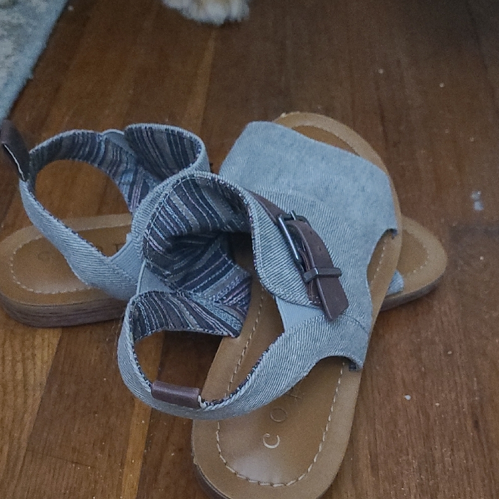 Blue and Brown Sandals with Soft Fabric and Velcro Straps